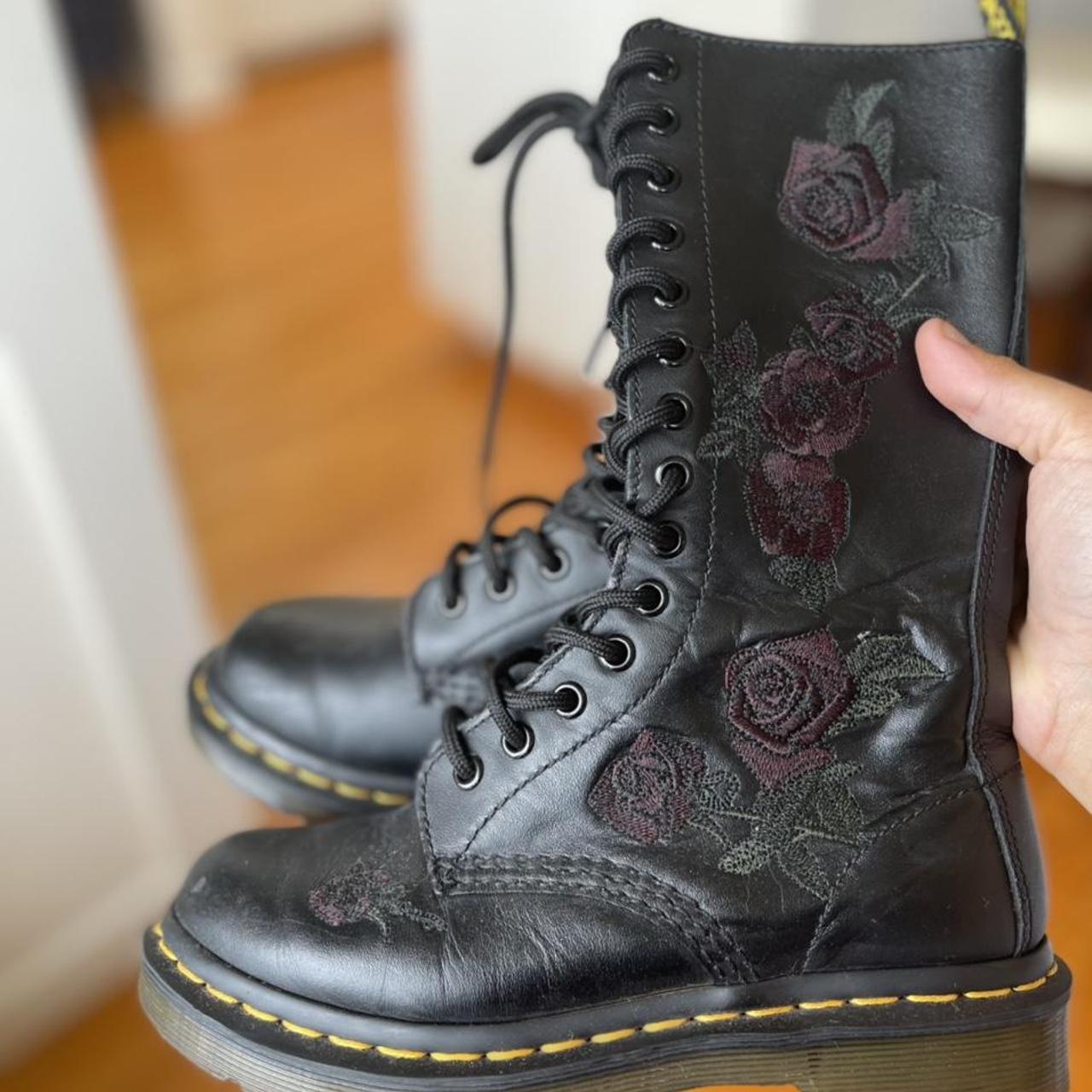 Dr. Doc Martens Vonda Embroidered Roses 14 Hole... Depop