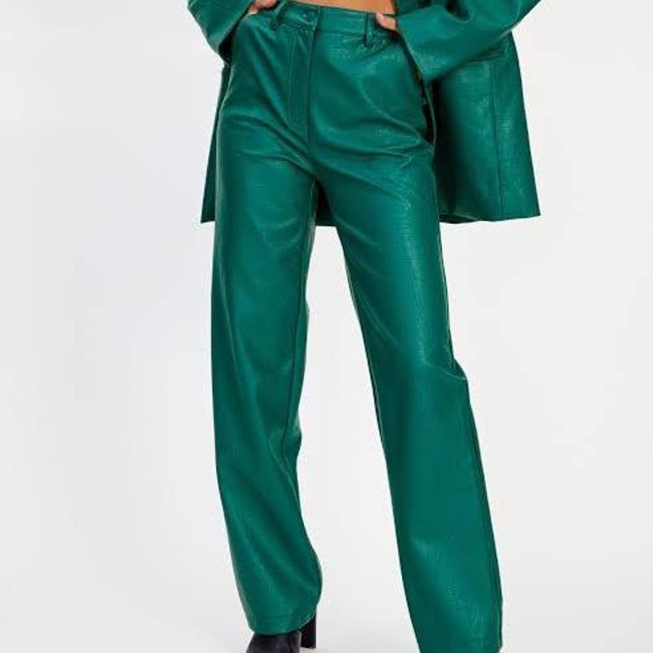 Faux green leather pants with crocodile Depop