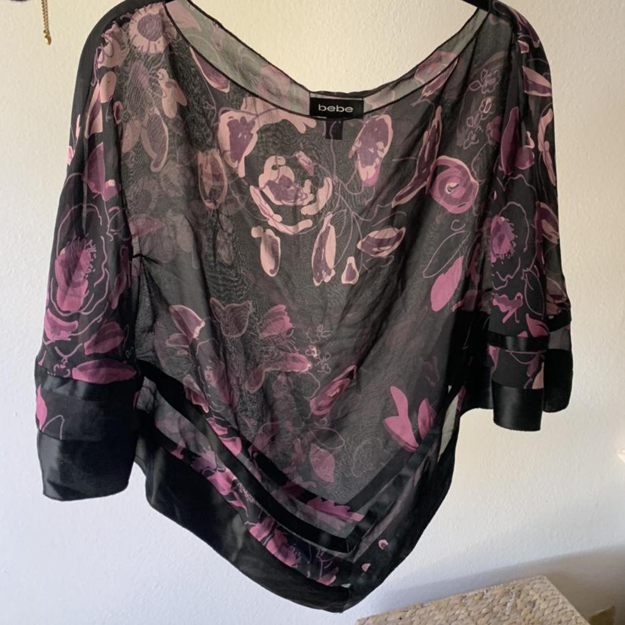 Bebe Women's Black and Purple Blouse | Depop