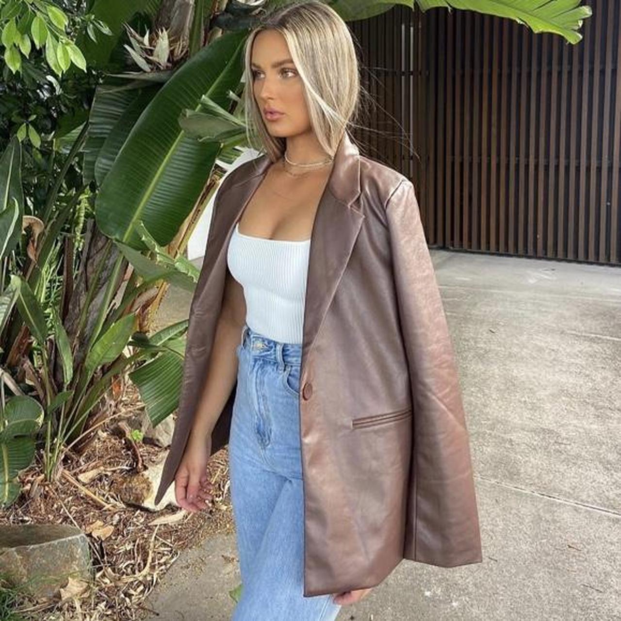 GLASSONS faux brown leather blazer // size m //... Depop