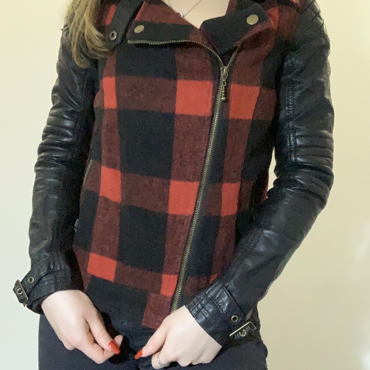 Red and black tartan Leather jacket size