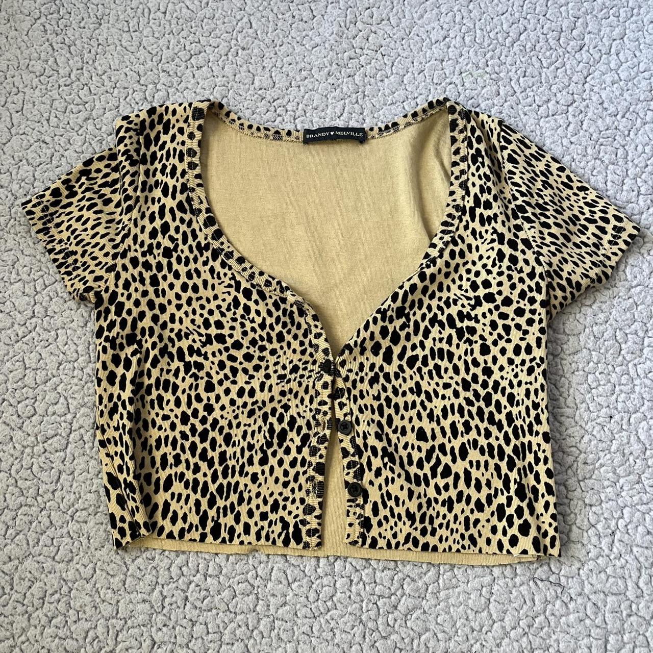 brandy Melville cheetah cropped button up... - Depop