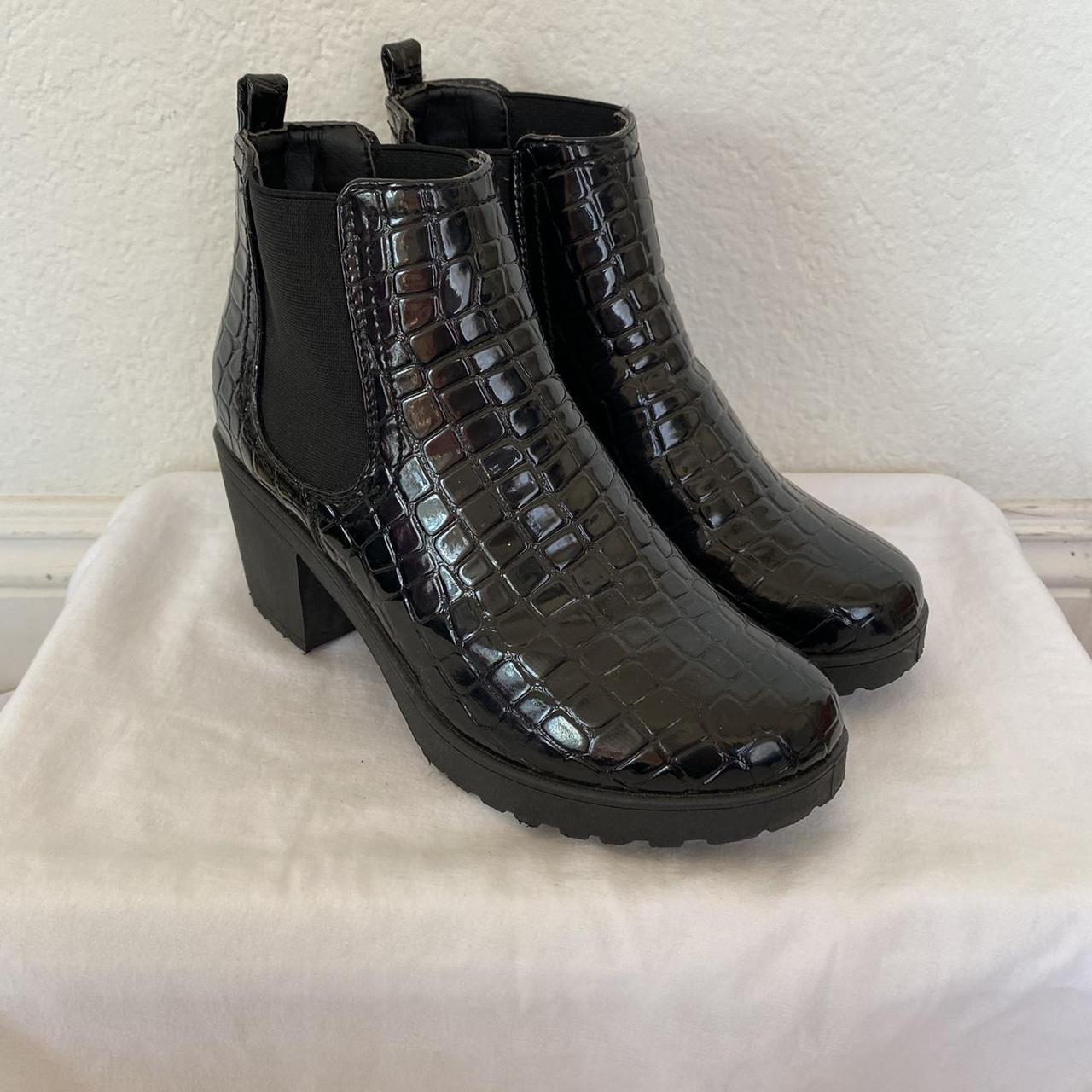 croc embossed side zip chunky boots