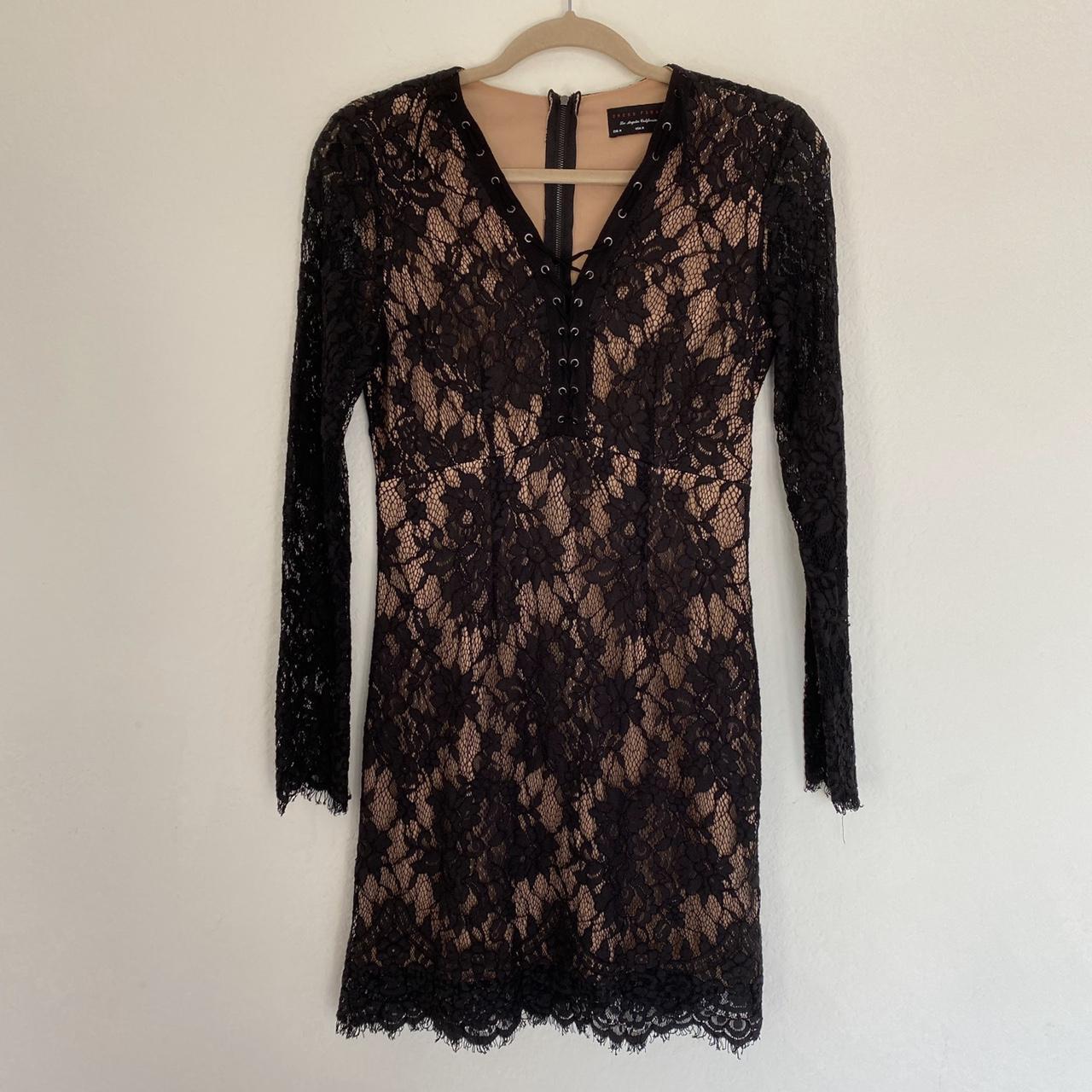 Black Lace Long Sleeve Lace Up Dress Dress... - Depop