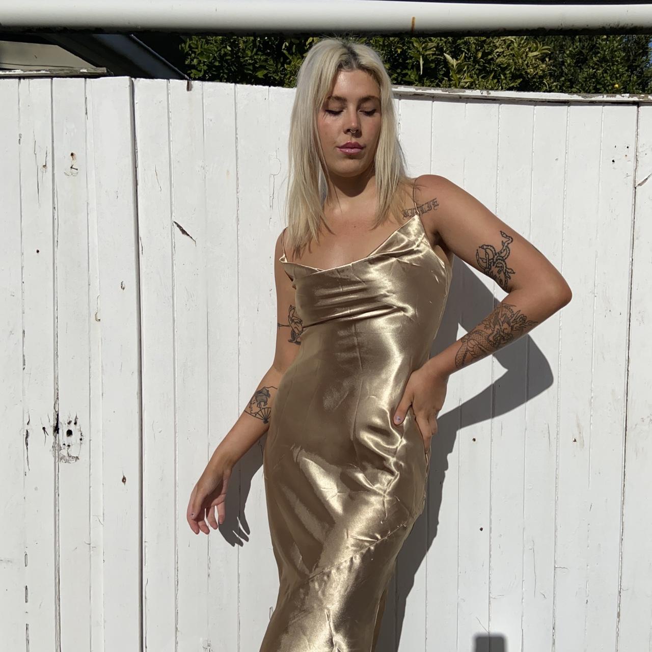 Amazing gold satin maxi dress Size 10 So flattering... - Depop