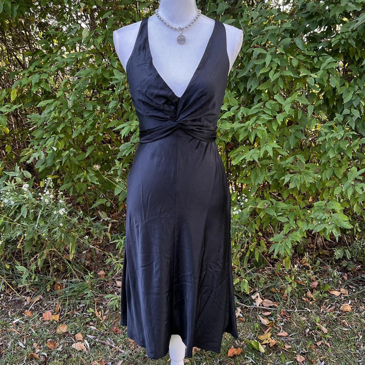 beautiful vintage silk black y2k fitted open back... - Depop