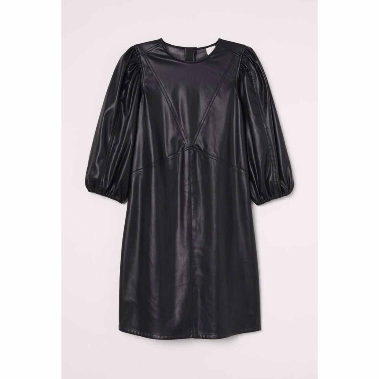 H&M Faux Leather Dress- Black Zip up back Size... - Depop