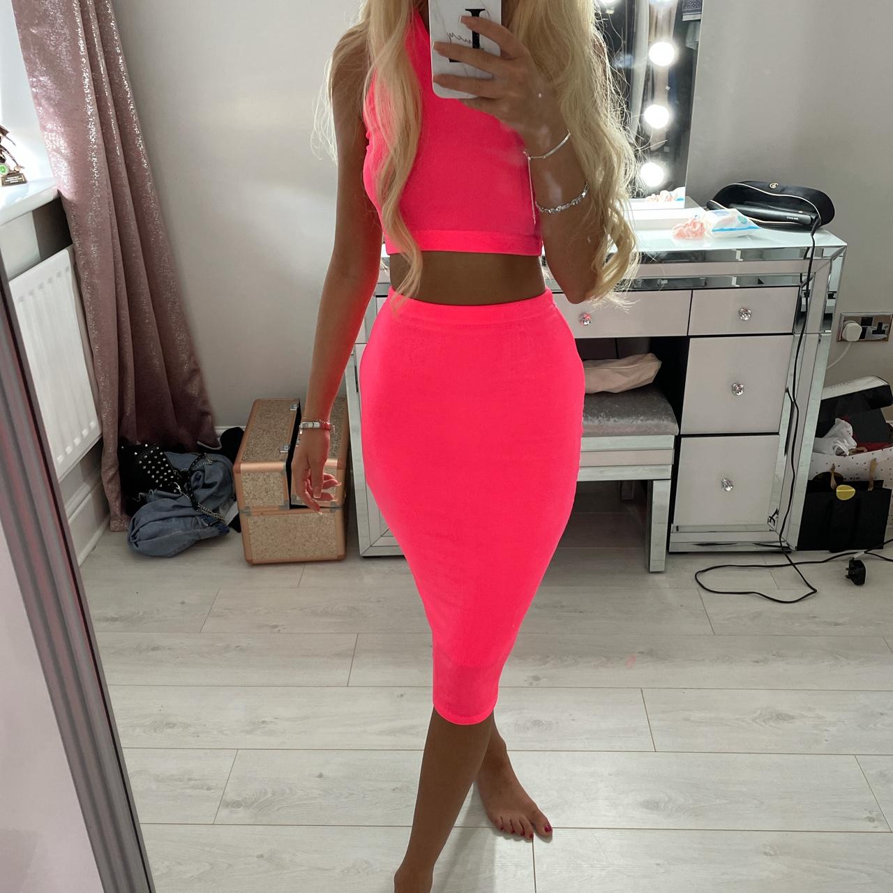 Neon pink two piece set Pretty little thing Top UK... Depop