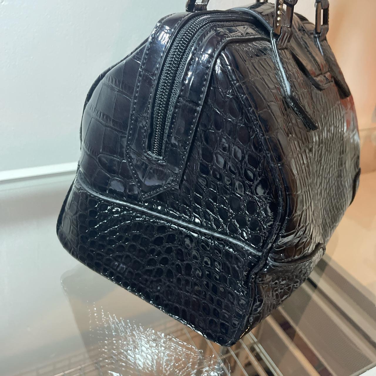 Shiny black faux croco leather Mugler bag Excellent... - Depop