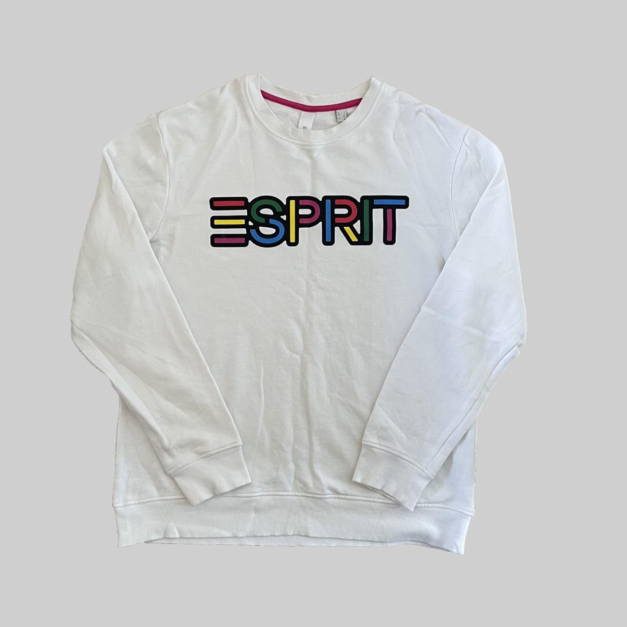 Vintage ESPRIT white sweatshirt with multicoloured | Depop