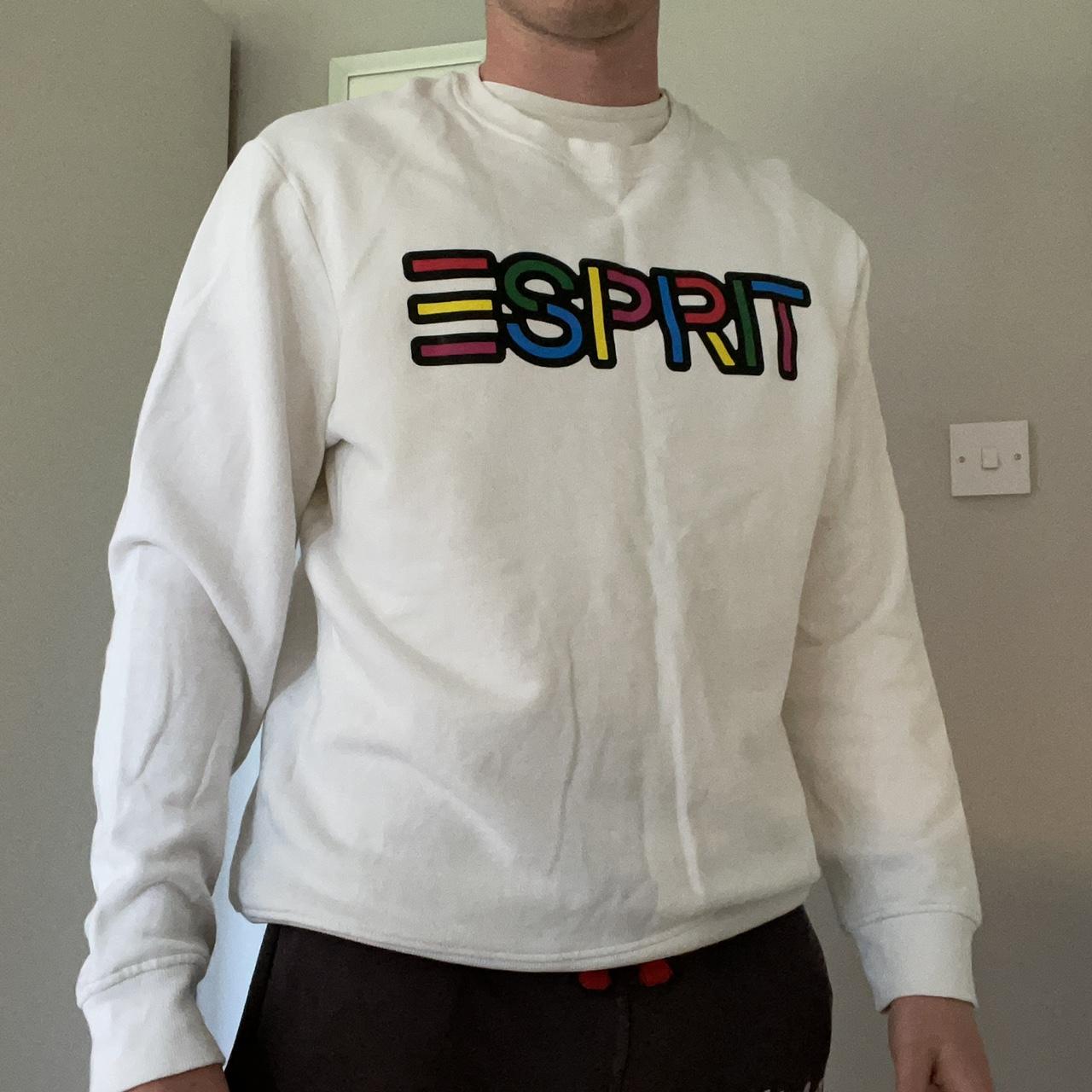 Vintage ESPRIT white sweatshirt with multicoloured | Depop