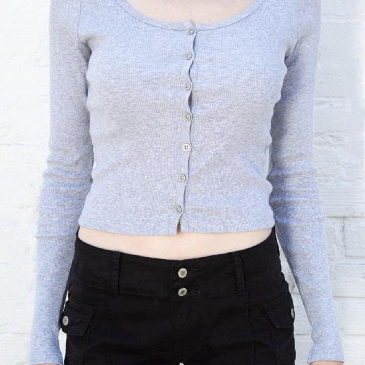 brandy melville long sleeve zelly top in grey ribbed... Depop