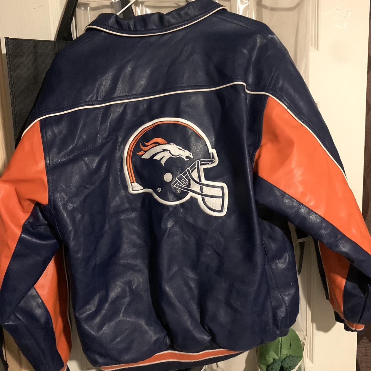 NFL Denver Broncos Leather Jacket Distressed and - Depop