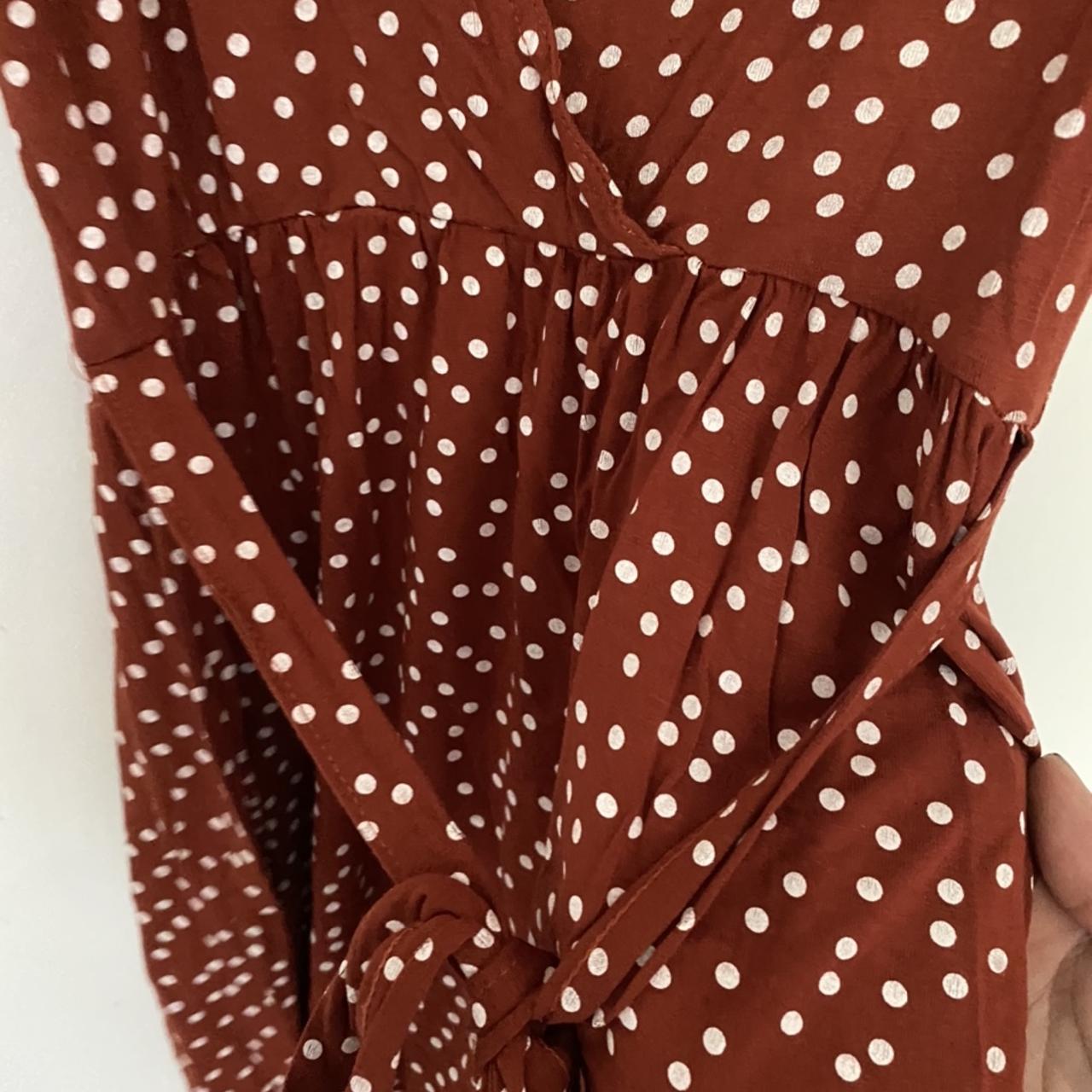 PLT v neck tea dress in terracotta jersey material Depop