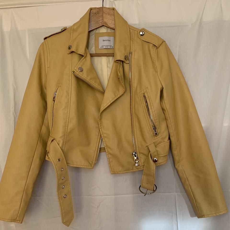 bershka yellow leather jacket