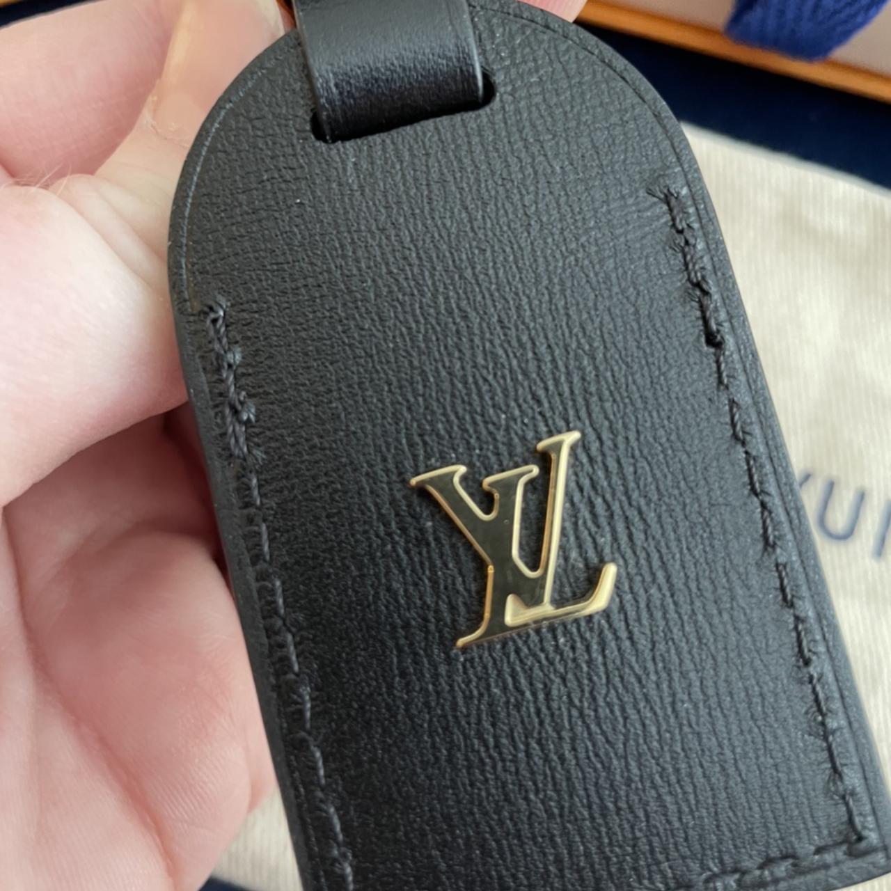 Louis Vuitton Blue Leather Luggage Tag Color: Blue - Depop
