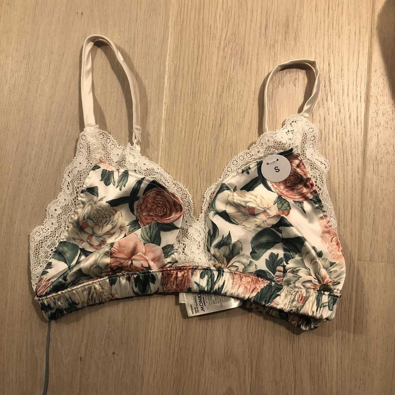 Monki agata recycled satin and lace floral bralette