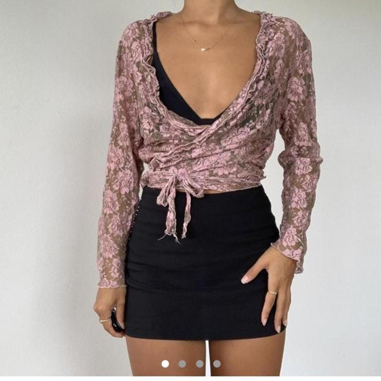 Vintage pink lace wrap around top bought on here... - Depop