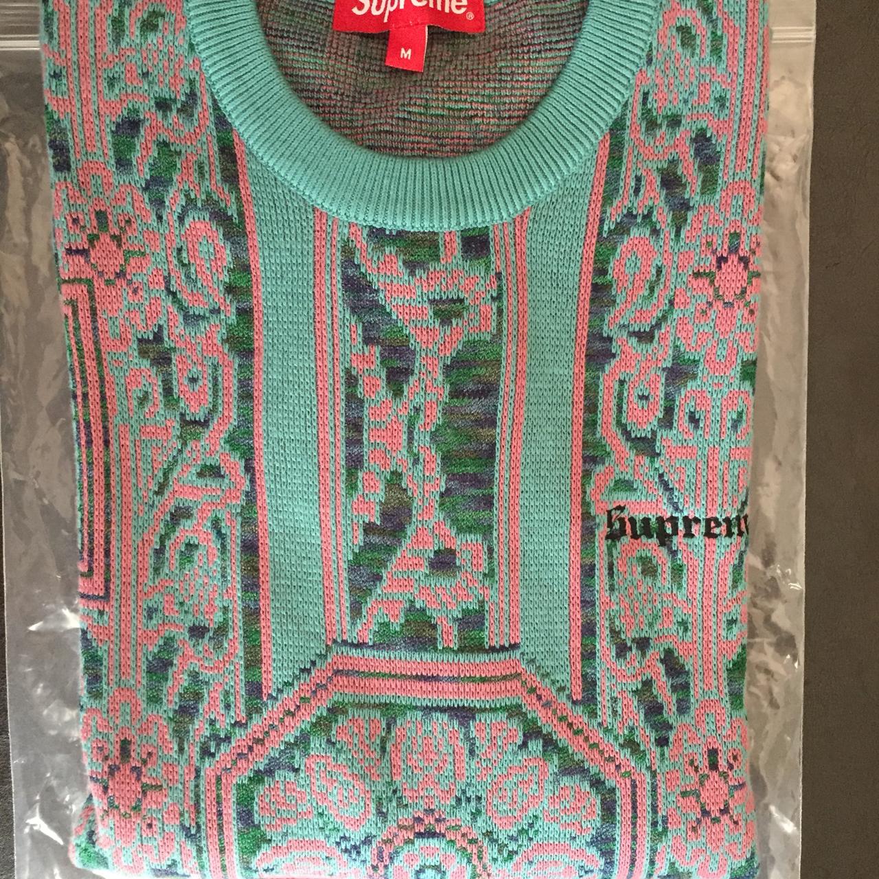 Supreme tapestry sweater teal. , SS/18 week 5 (I...