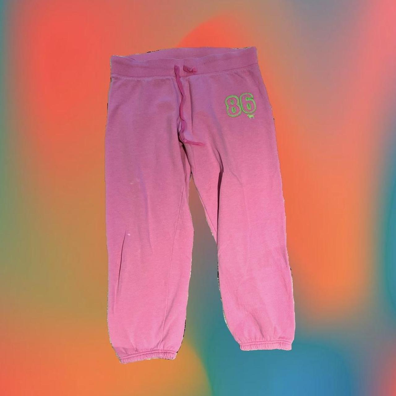 Victoria's Secret Women's Pink and Green Joggerstracksuits Depop