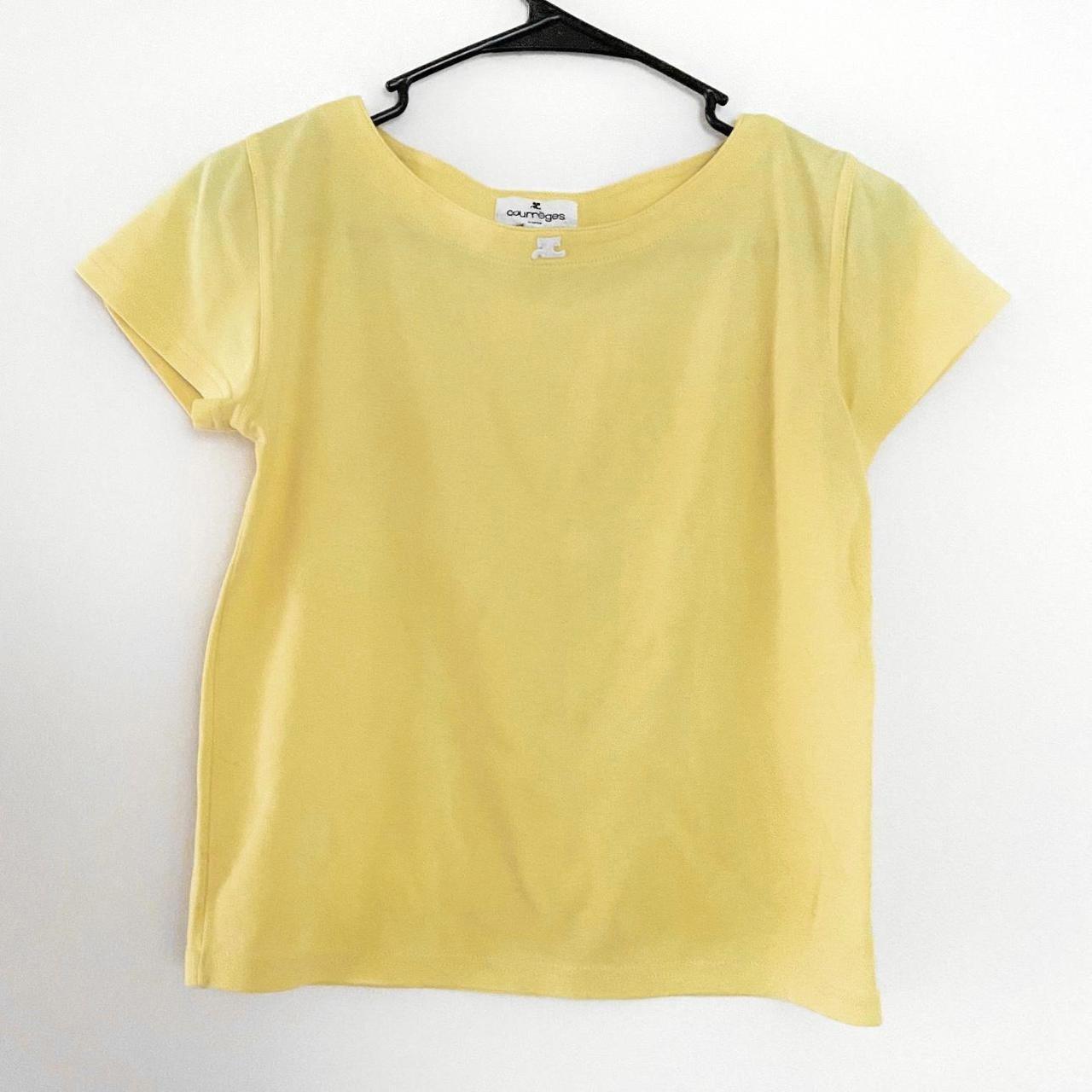 Vintage Courreges light yellow tshirt with boat neck... - Depop