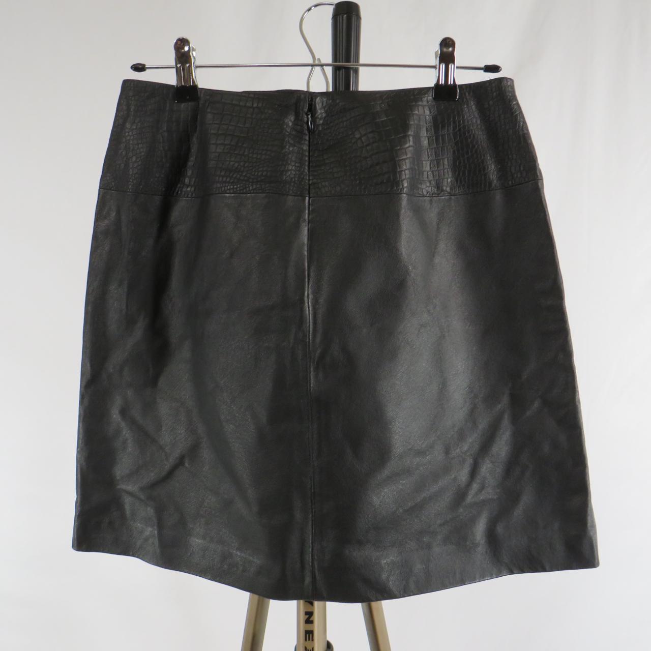 Apostrophe black real leather skirt with back... - Depop