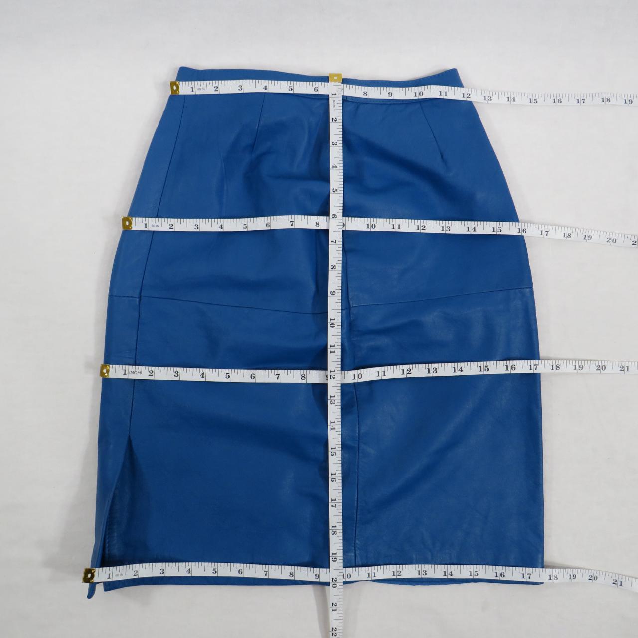 Vintage Avon blue leather skirt. Rear zip... - Depop