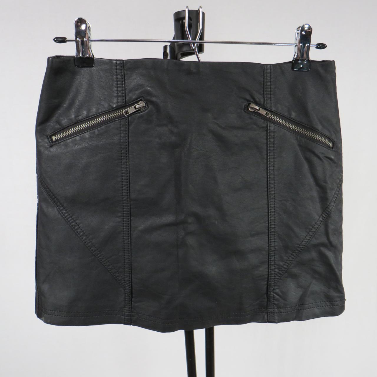 Black leather Forever 21 skirt with front zipper... - Depop