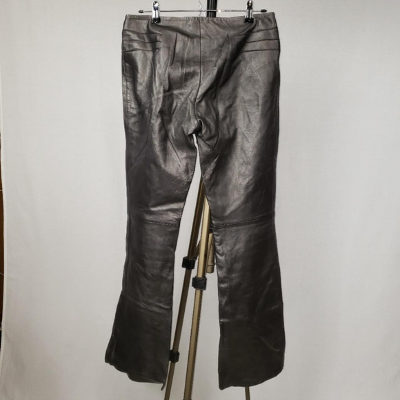 Dark silver gray metallic leather Cache pants. Sexy - Depop