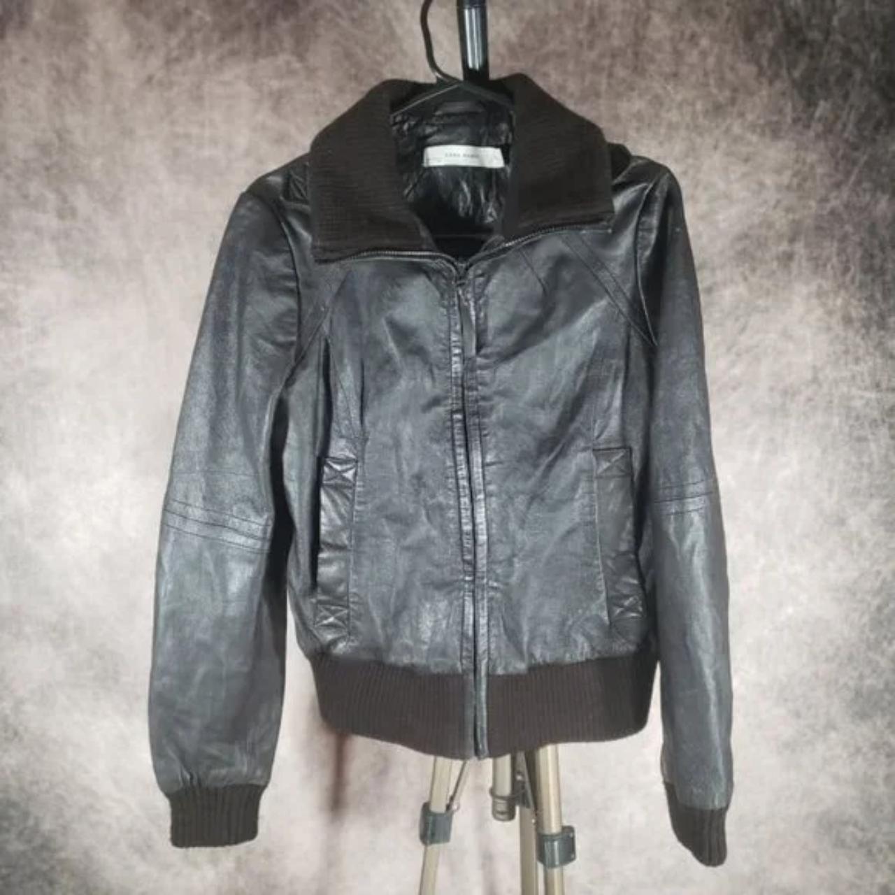 Zara Basic dark brown leather jacket (real not... - Depop