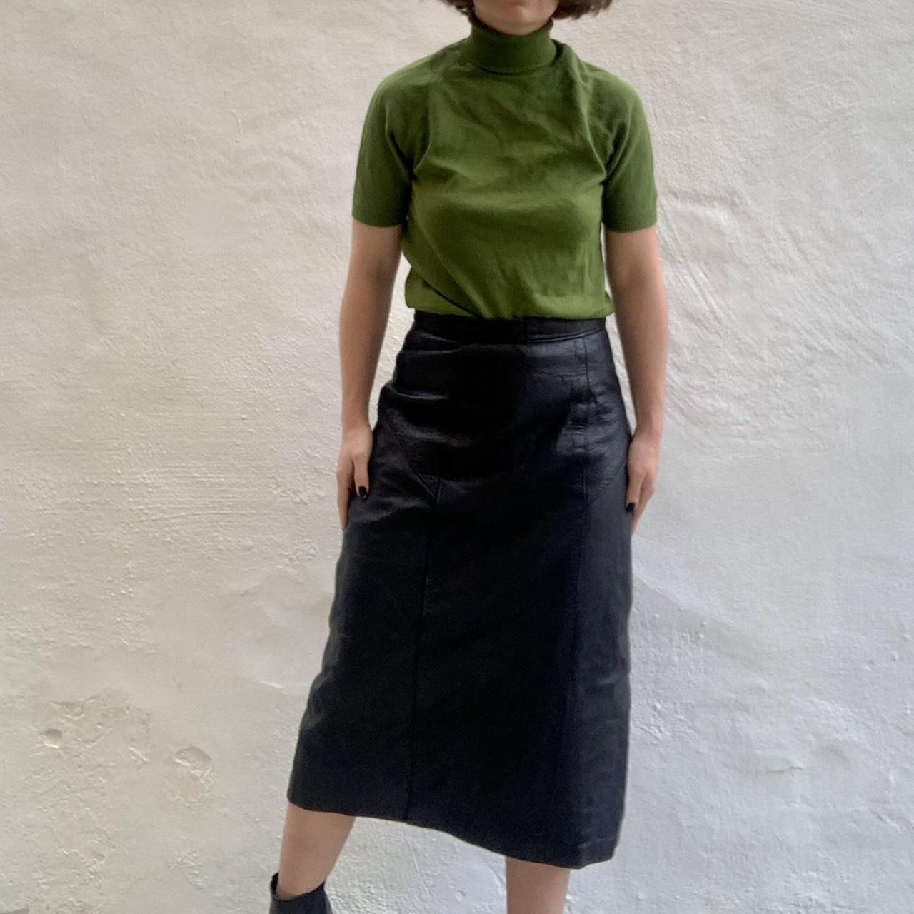 Beautiful vintage black leather midi skirt. Really... - Depop