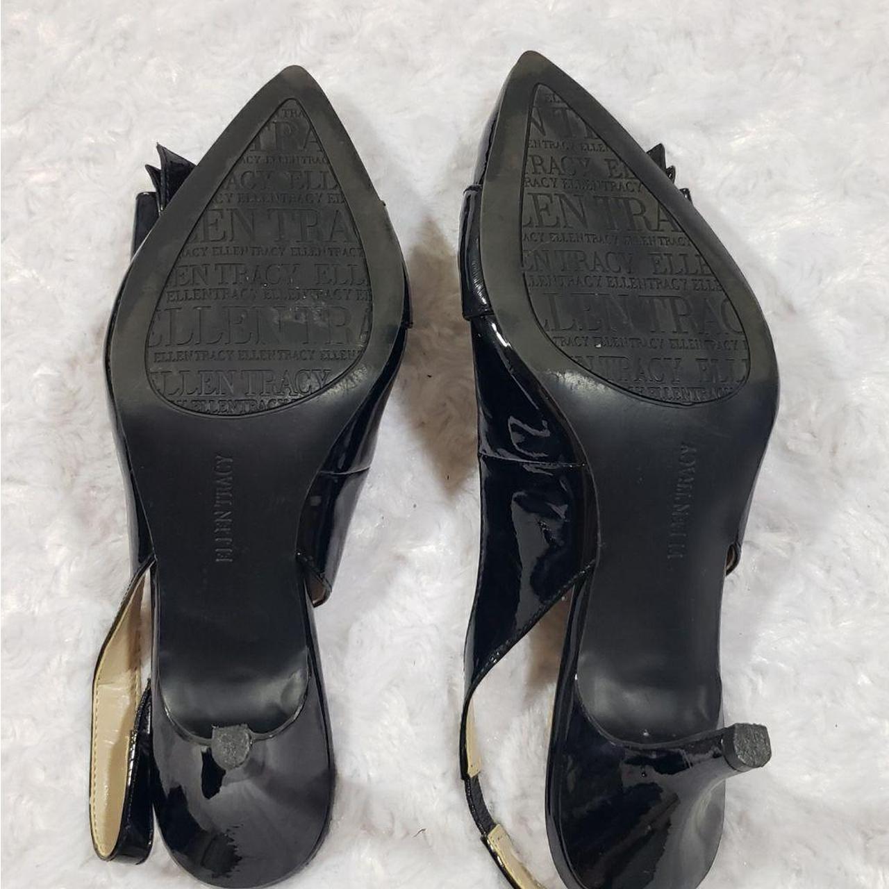 7.5 Ellen Tracy Hillard black bow sling back heels... - Depop