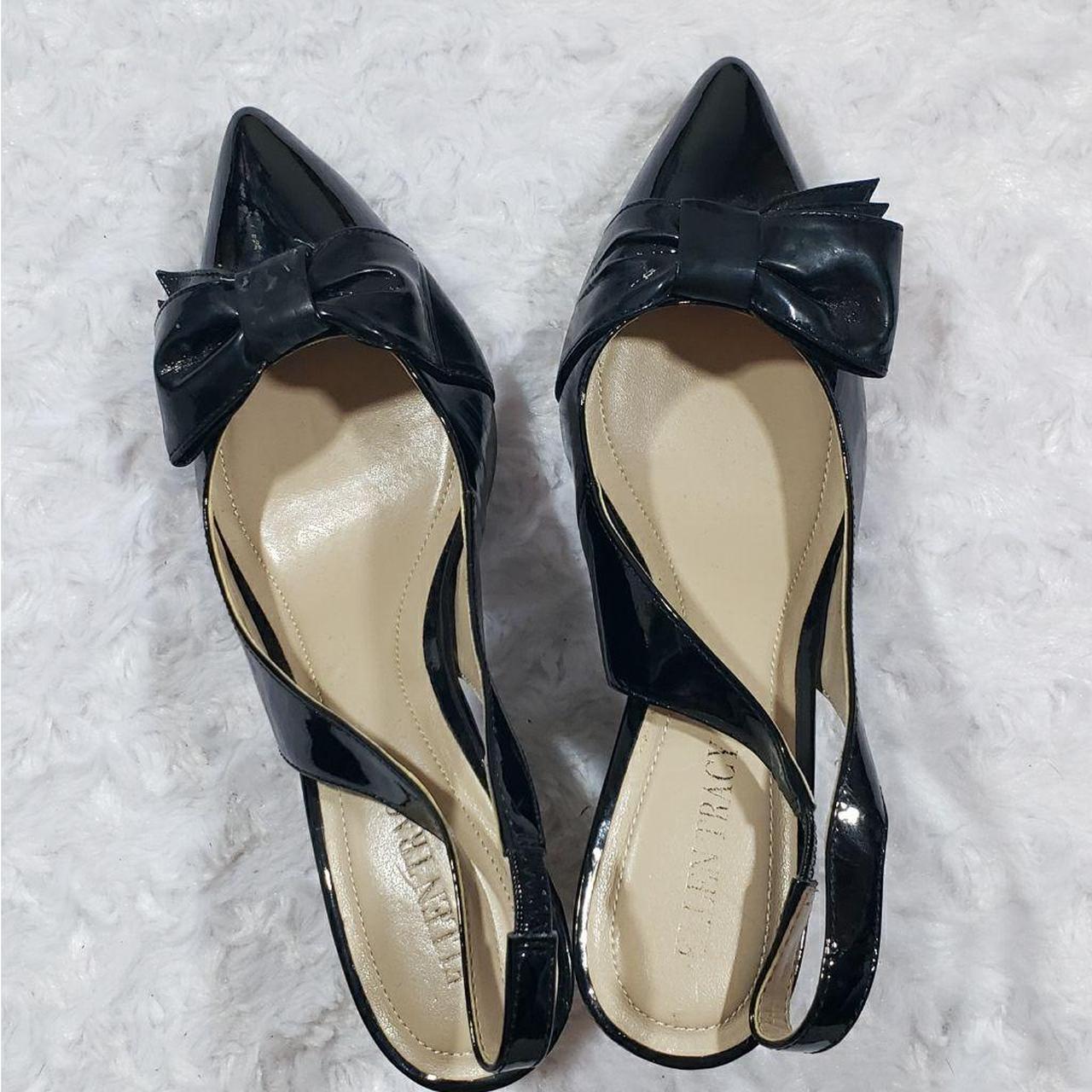 7.5 Ellen Tracy Hillard black bow sling back heels... - Depop