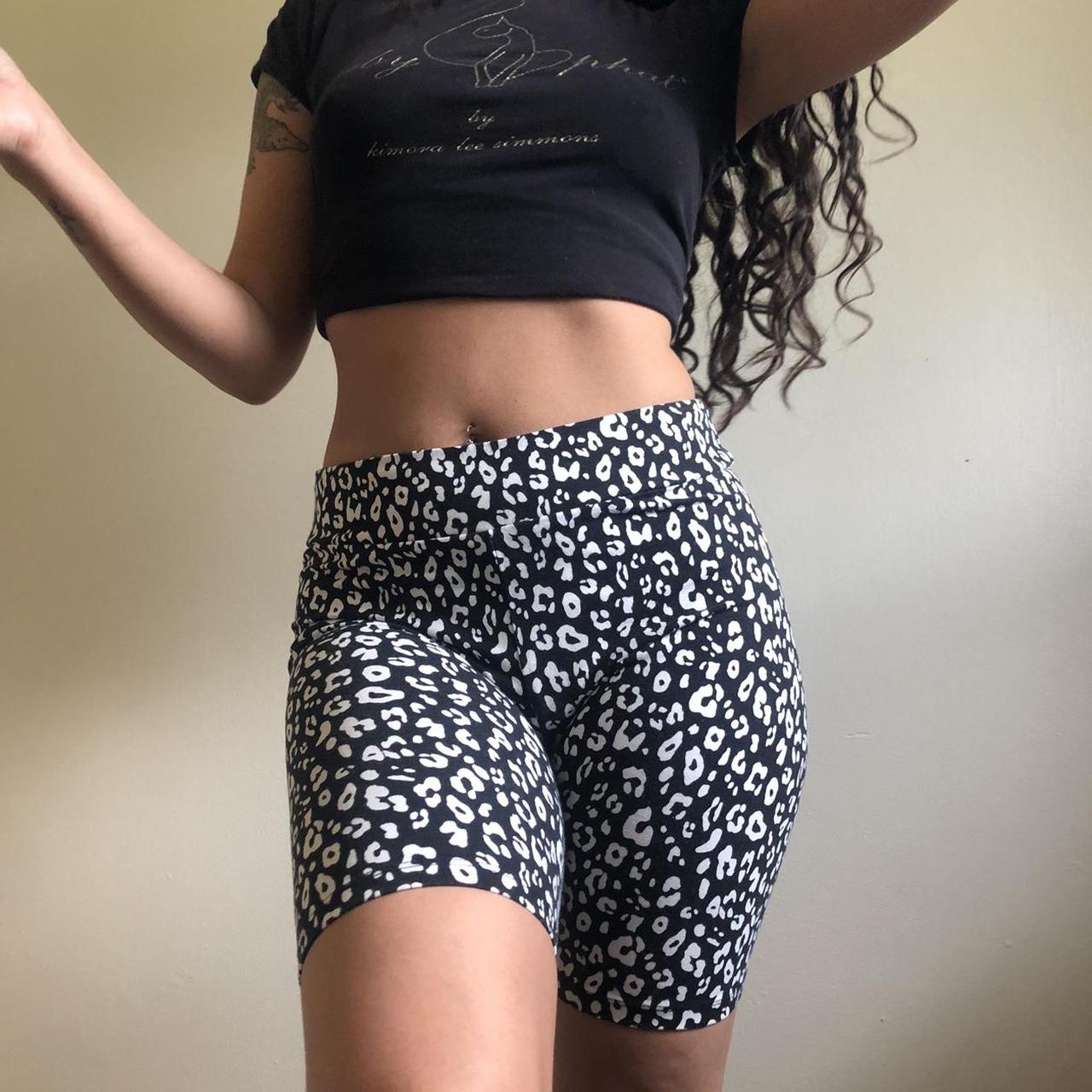 Black and white discount leopard biker shorts