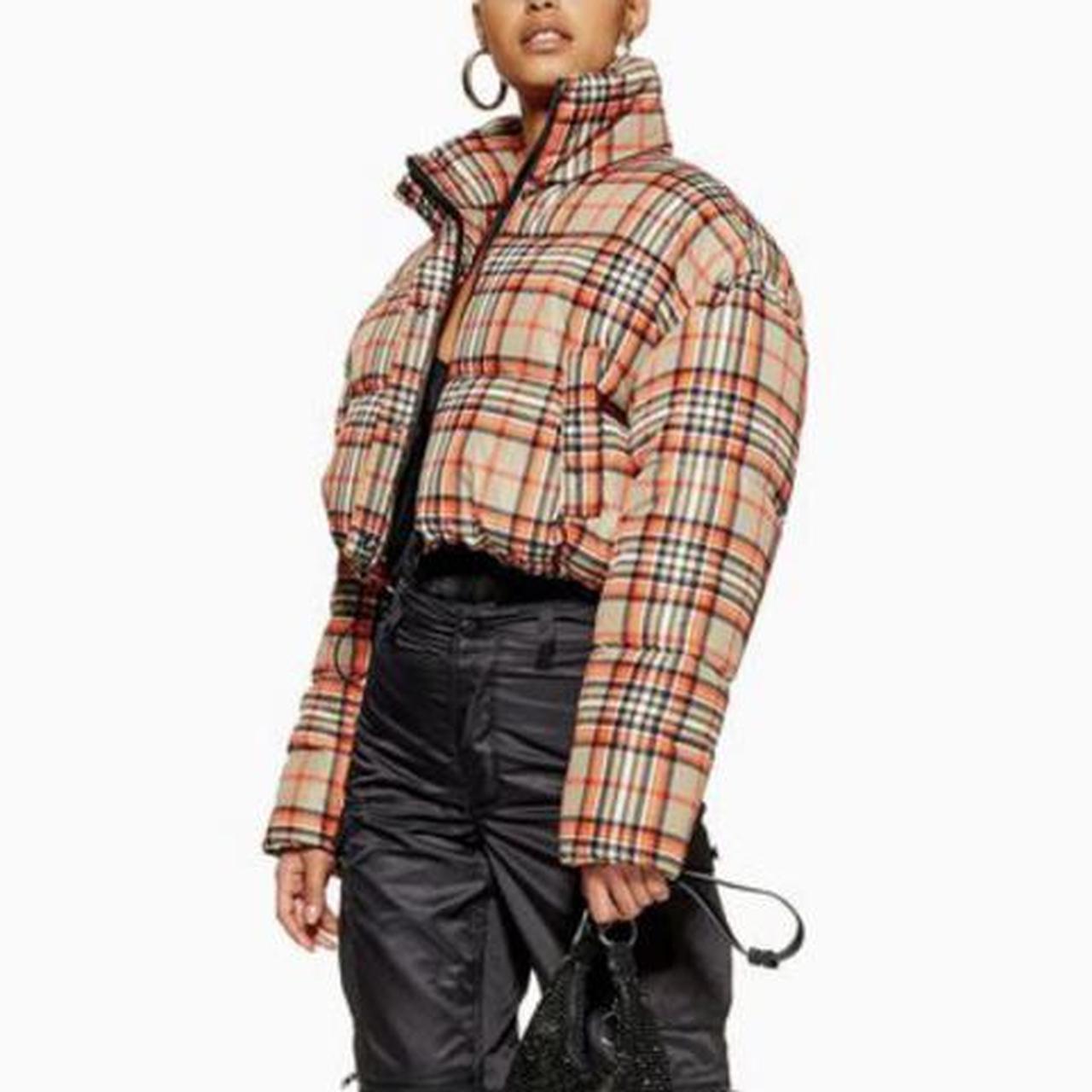 cropped check puffer jacket