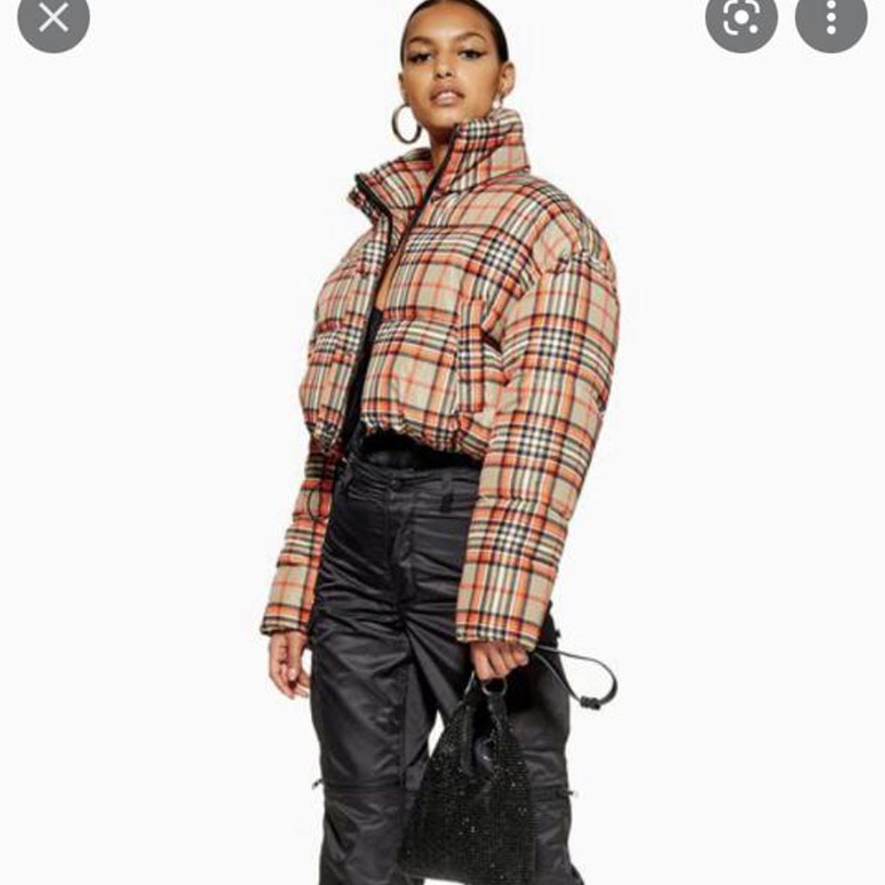 cropped check puffer jacket