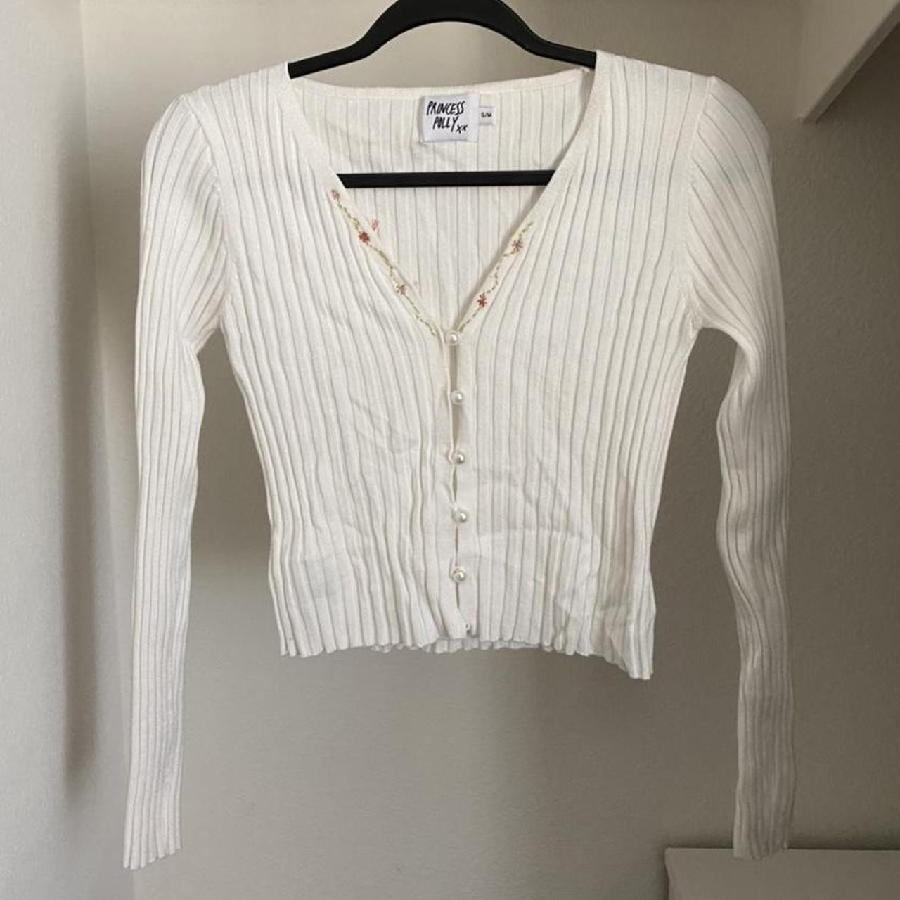Princess Polly white ribbed button down cropped... - Depop