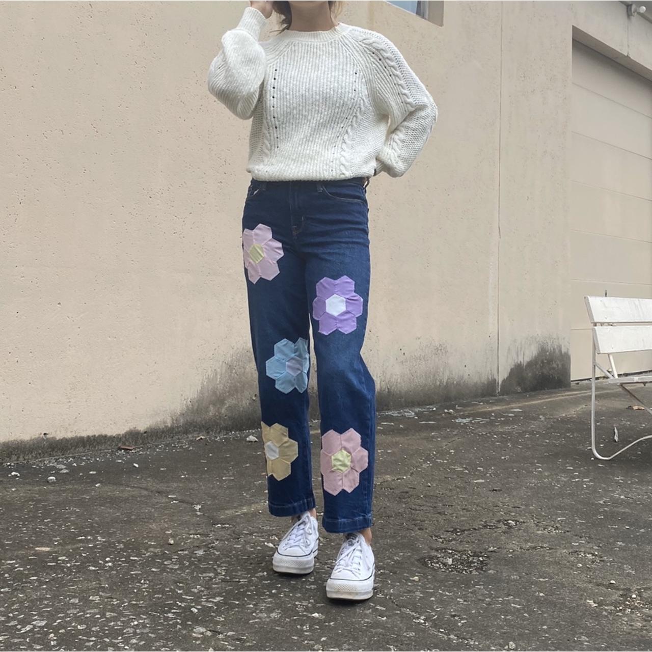 Upcycled flower patch denim 😍 I zig zag Depop