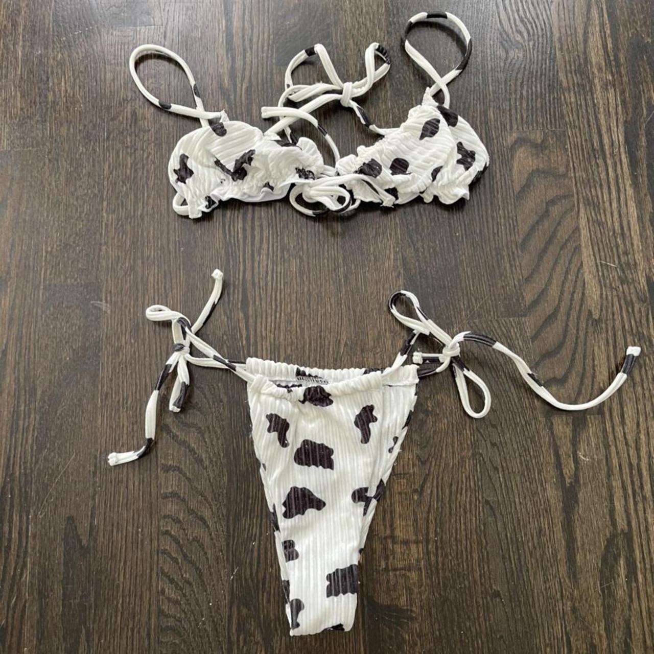 Velvet Ribbed Cow Print Bikini Ruffle Detail On The Depop