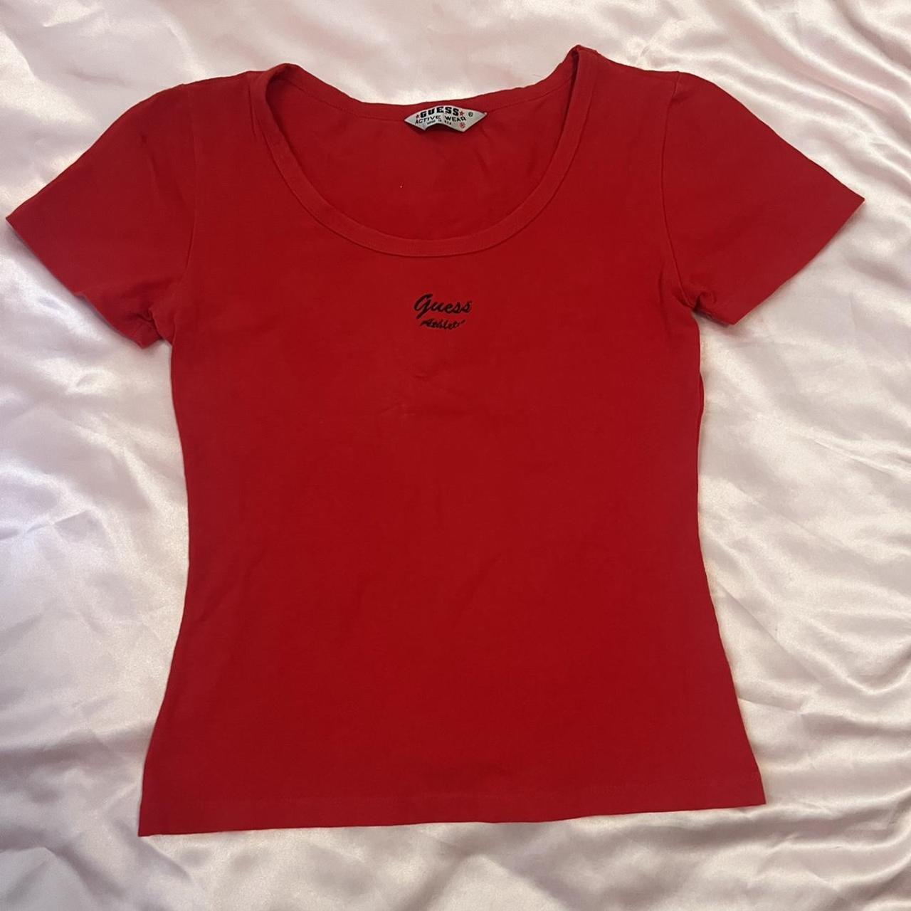 Guess Women's Red and Navy T-shirt | Depop