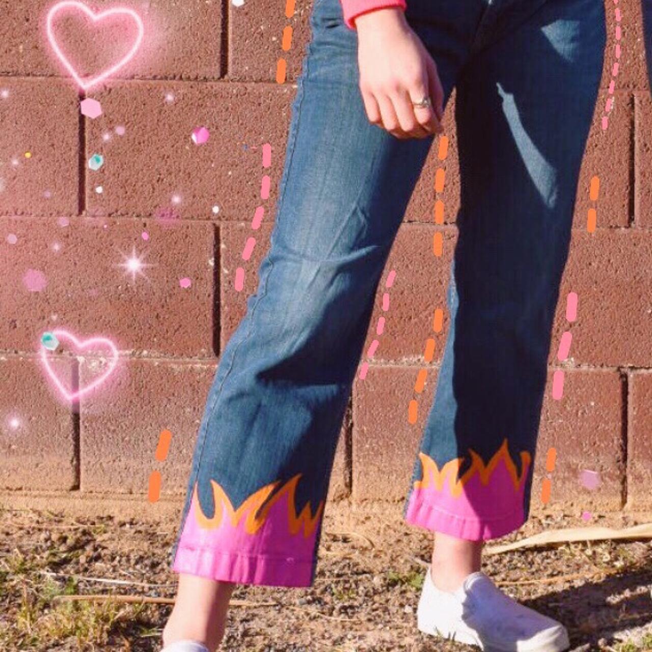 jeans with pink flames