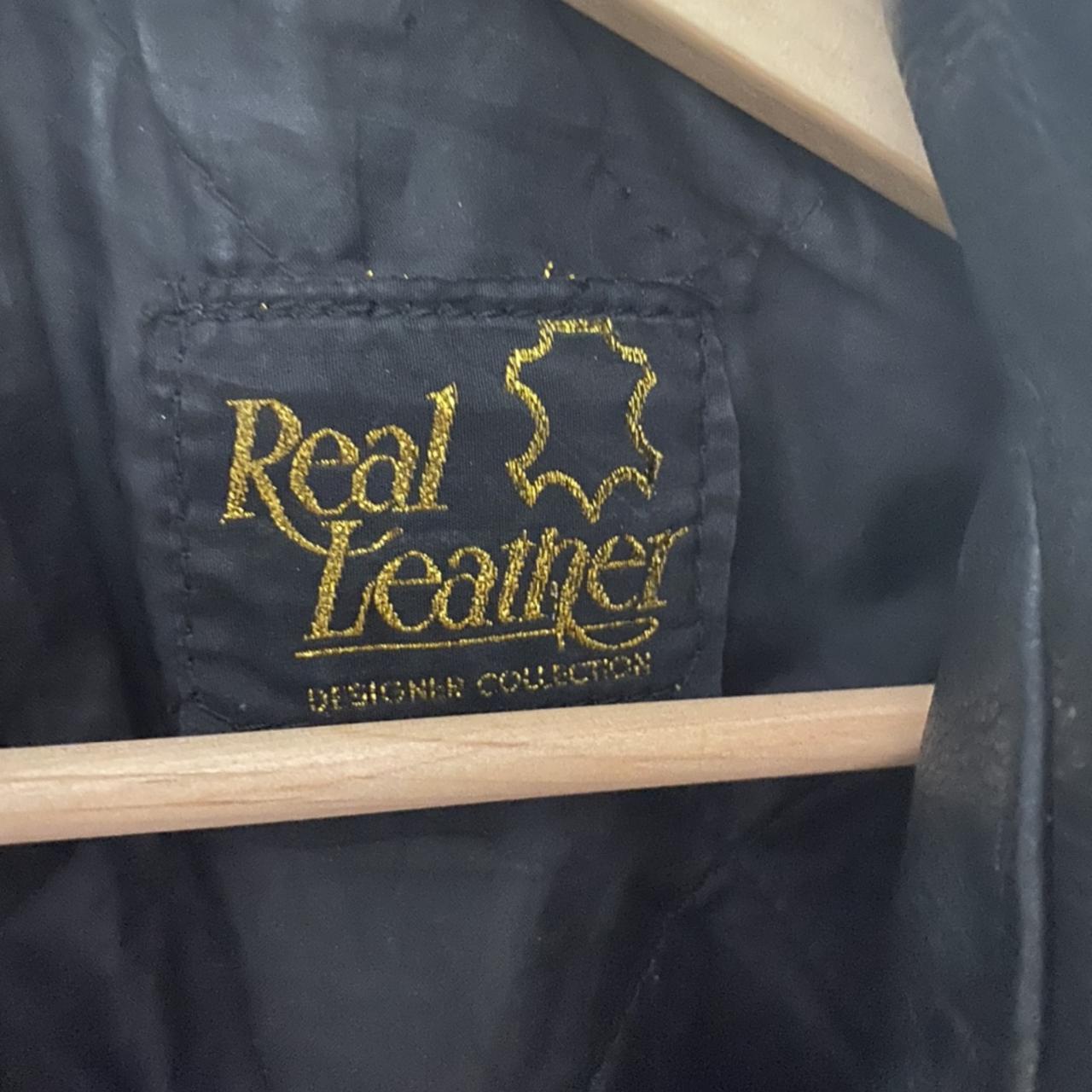 Real Leather Biker Jacket Black Size 10/12 Vintage... - Depop