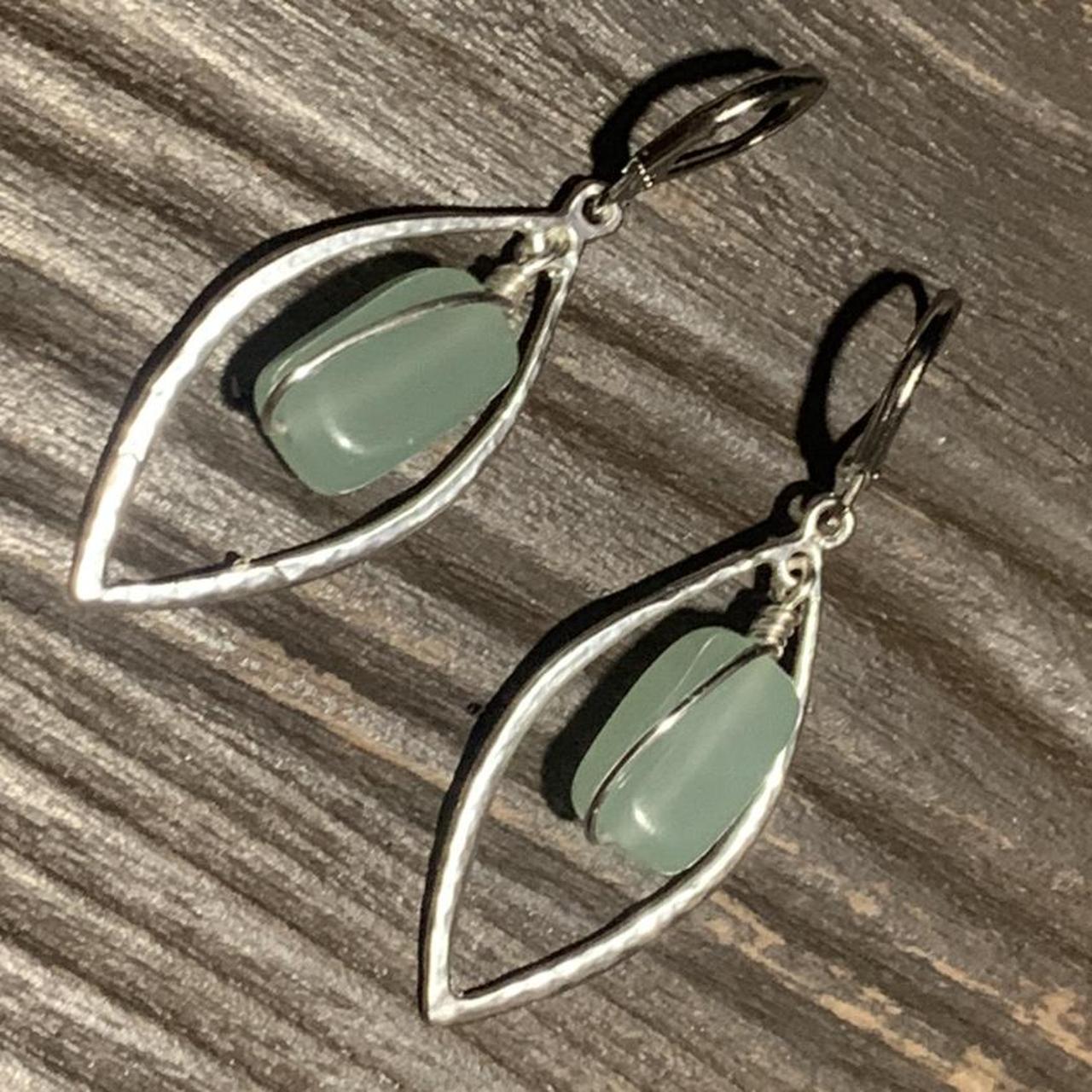 Product Image 2 - PREHNITE silver tear drop earrings.