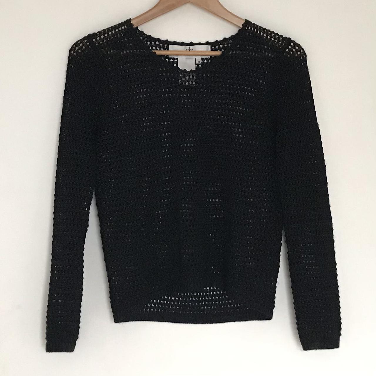 Black mesh net knit long sleeve blouse made of rayon... - Depop