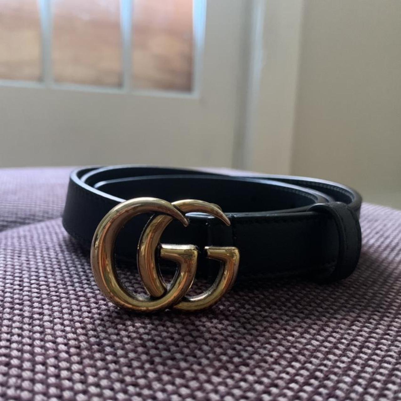 GG Marmont thin leather belt with shiny buckle had