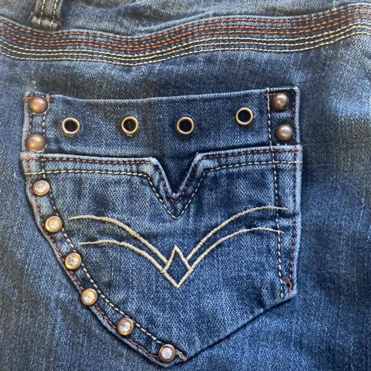 Low waisted jeans Bedazzled pocket low waisted... - Depop