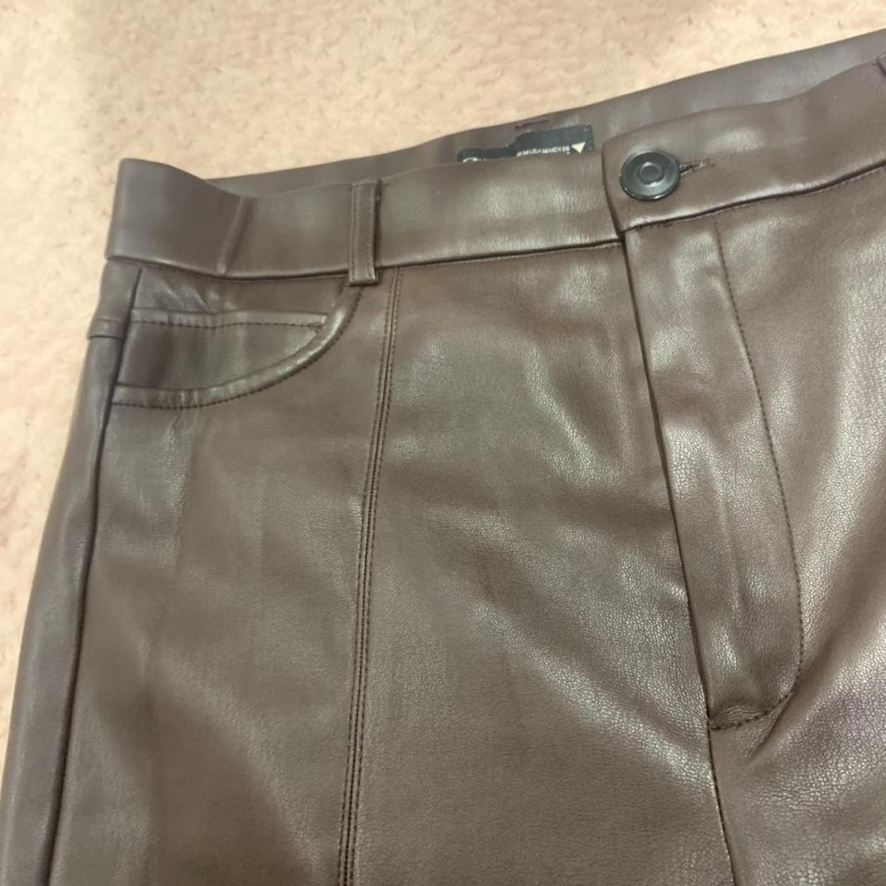 Zara chocolate brown leather pants in a size medium.... Depop