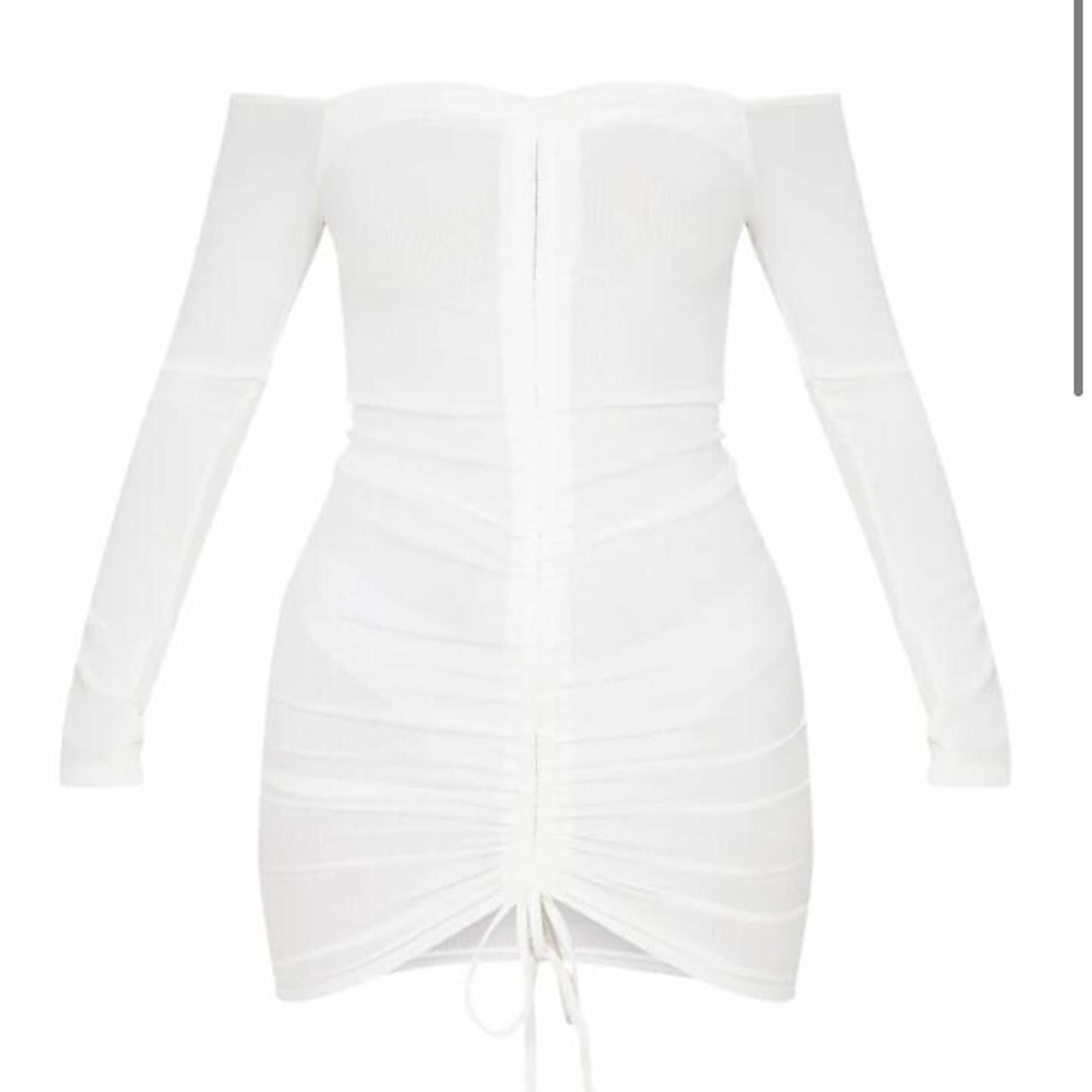 Pretty little thing white ribbed long sleeve bardot... Depop