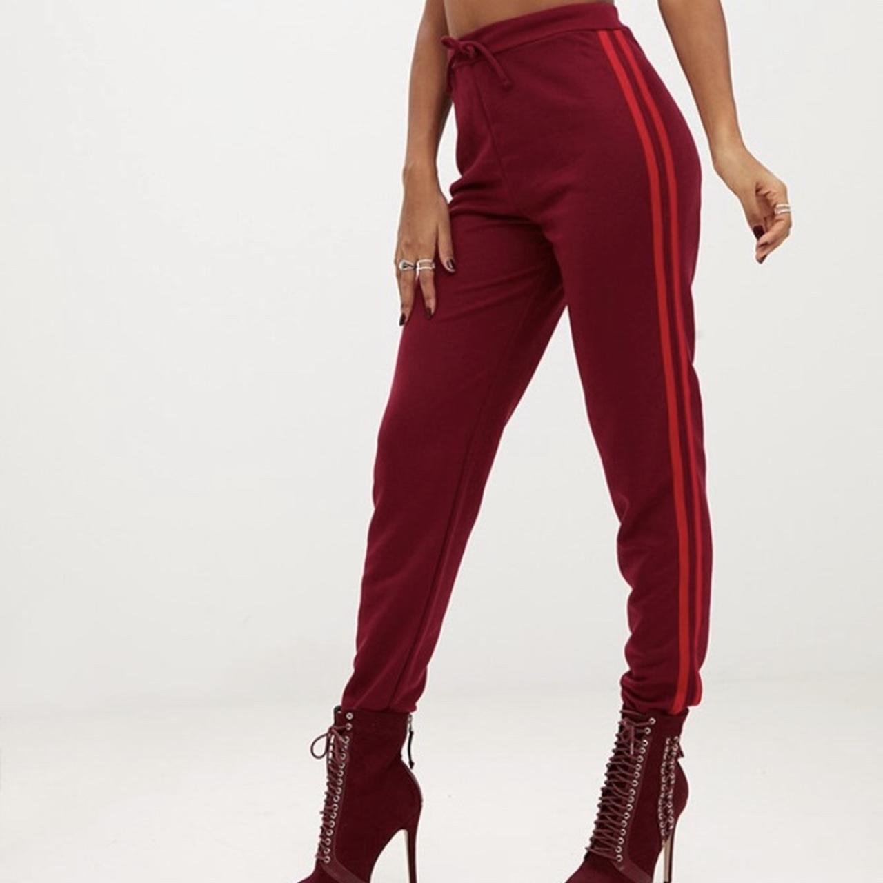 Pretty Little Thing burgundy and red striped high... Depop