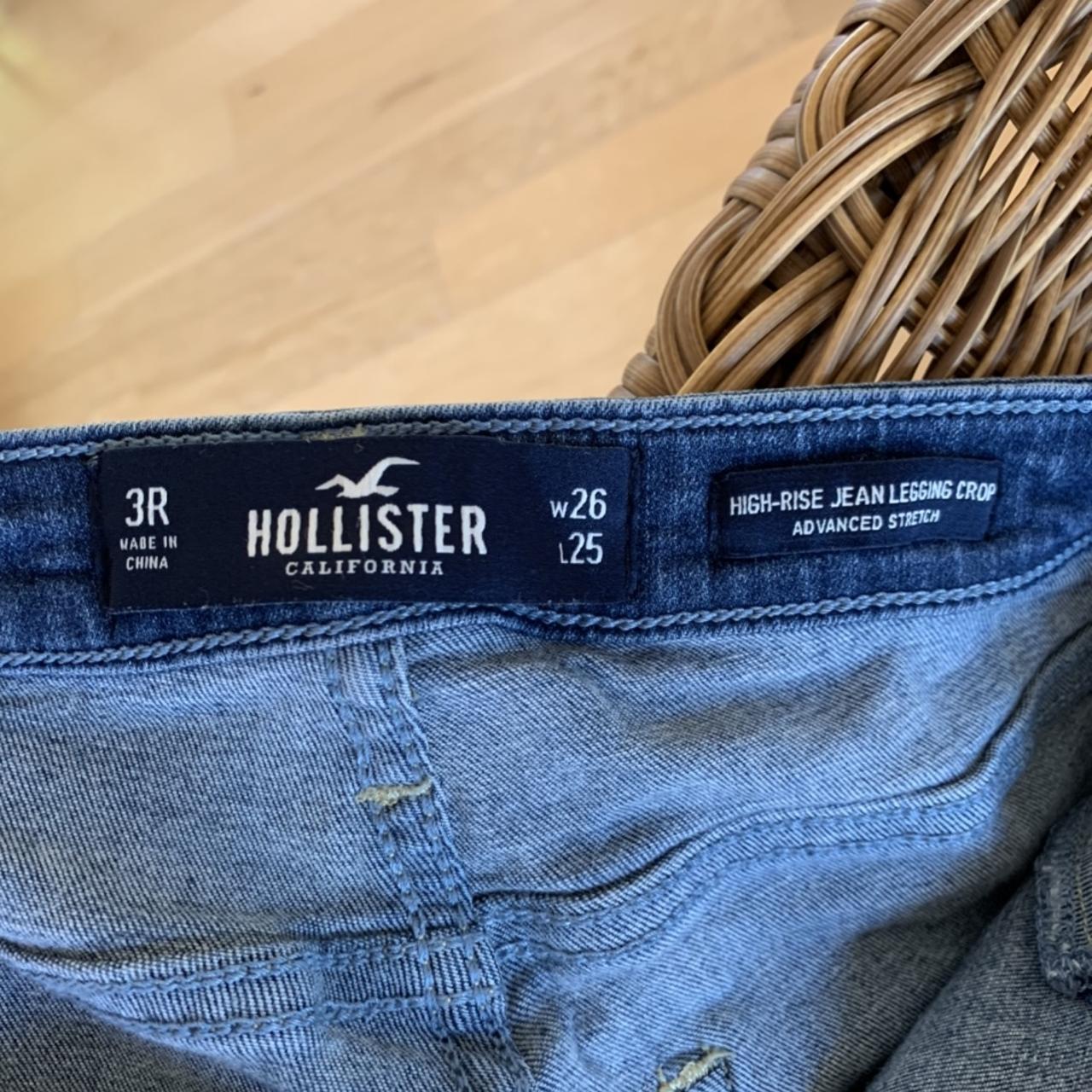 Hollister leggings. Blue with embroidered Hollister - Depop